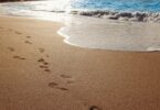 Plage de sable fin avec soleil et mer